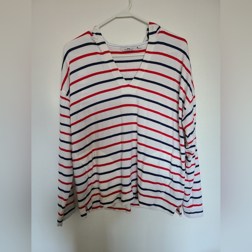 Vineyard Vines Nautical Stripe V-Neck Hoodie Womens Size Medium